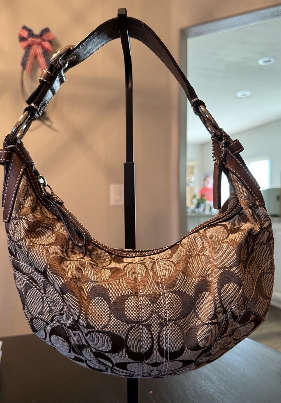 Vintage Y2K Coach Signature Brown Jacquard Hobo Shoulder Bag EUC!